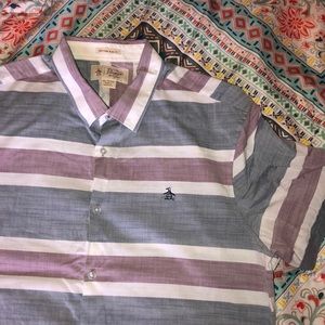 Light navy purple and white stripped button down